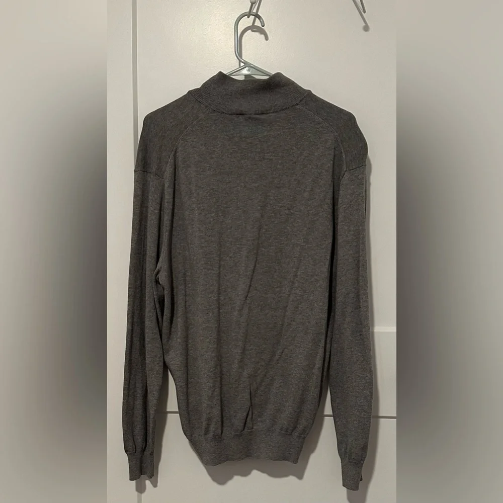 Jos. A. Bank Traveler 100% Pima Cotton Mock Neck Grey Zip-Up Sweater - Picture 4 of 8